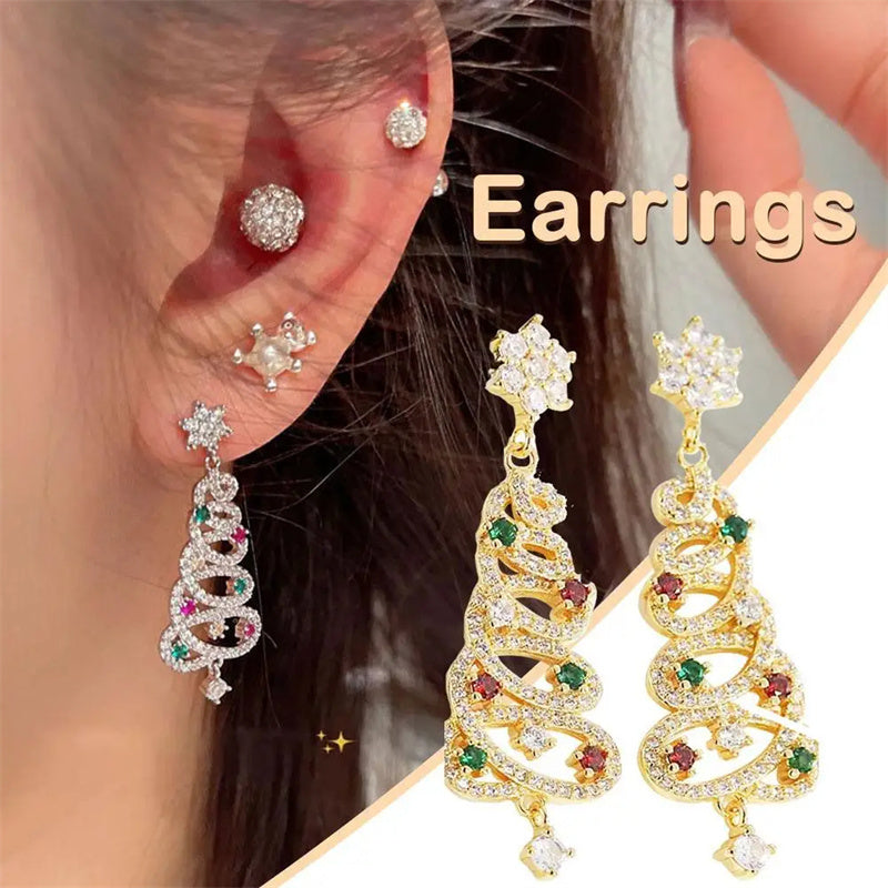 Colorful Zircon Christmas Tree Tassel Earrings