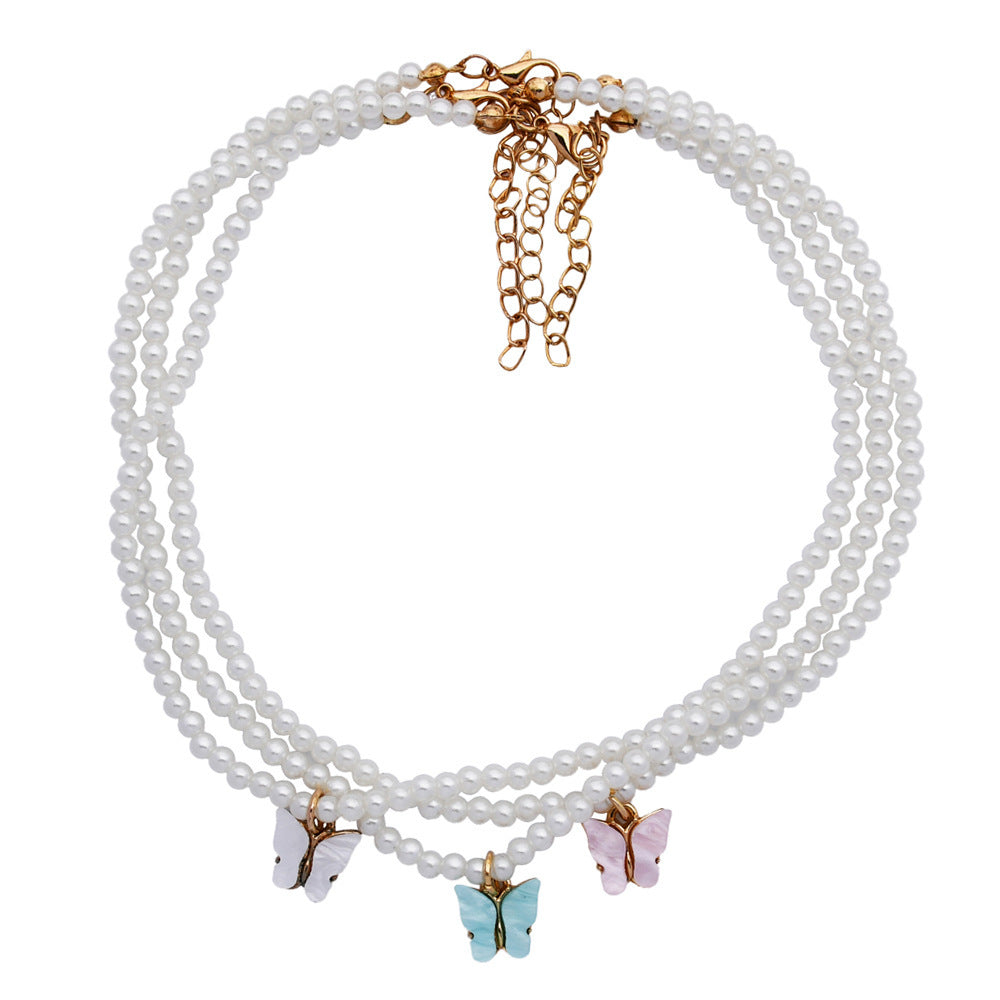 Elegant White Pearl Butterfly Choker Necklace