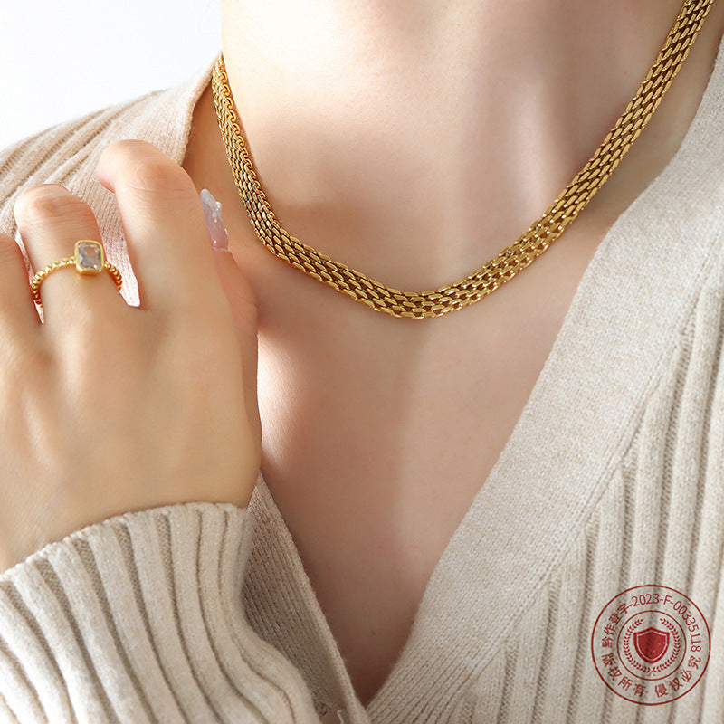 French Vintage Weave Necklace Titanium Steel 18K Gold Plating