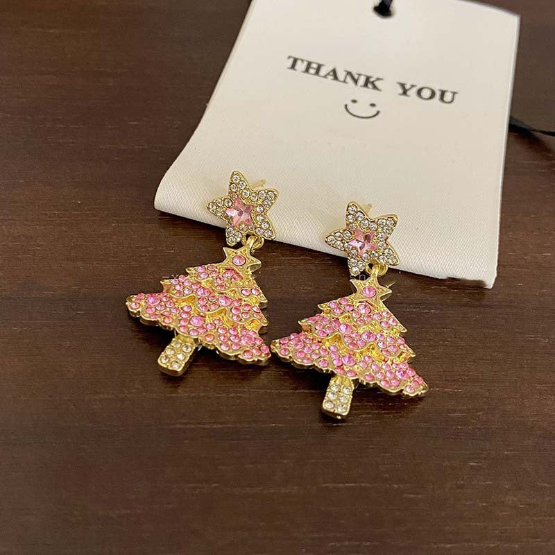 Sparkling Zircon Christmas Tree Dangle Earrings