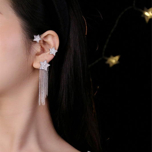 Elegant French Full Diamond Tassel Earrings