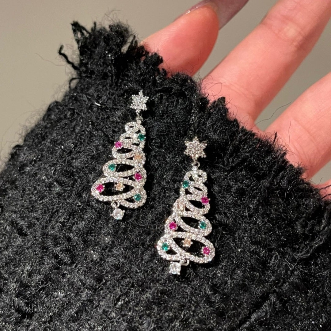 Colorful Zircon Christmas Tree Tassel Earrings