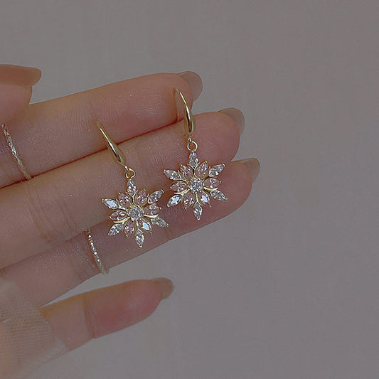 Sparkling Zircon Snowflake Earrings