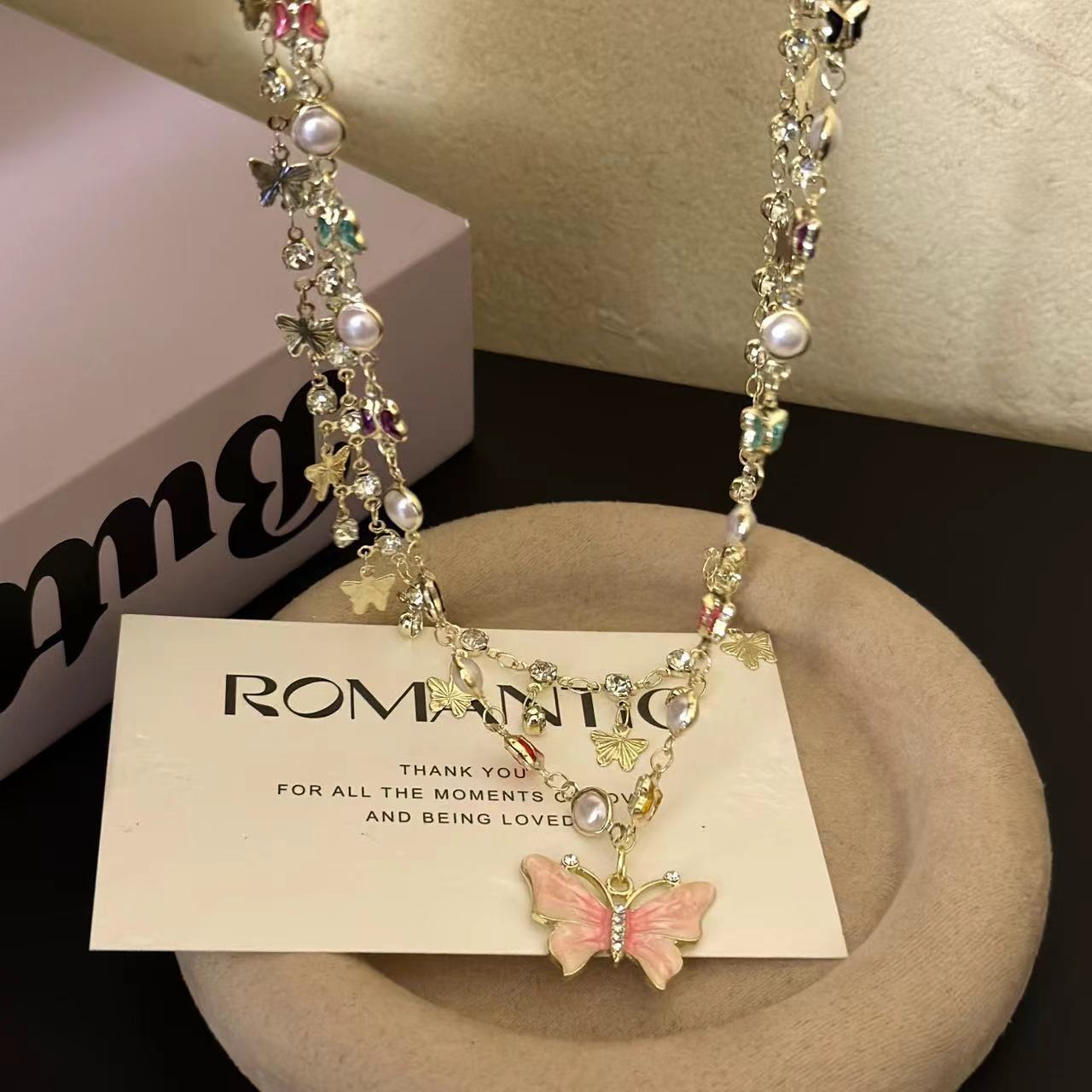 Double-Layer Pearl & Butterfly Pendant Necklace