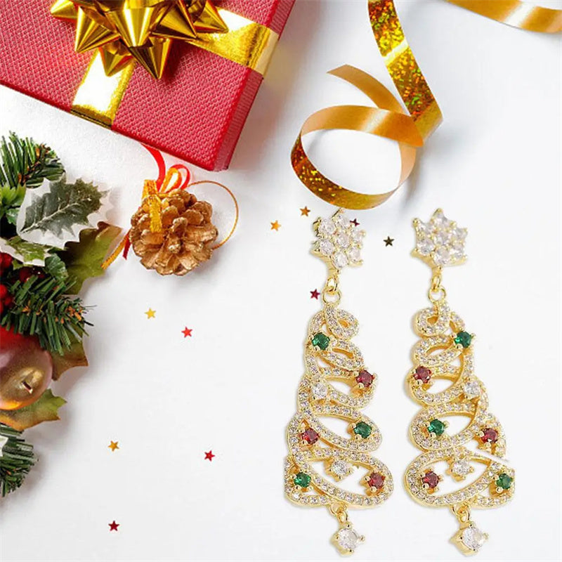 Colorful Zircon Christmas Tree Tassel Earrings