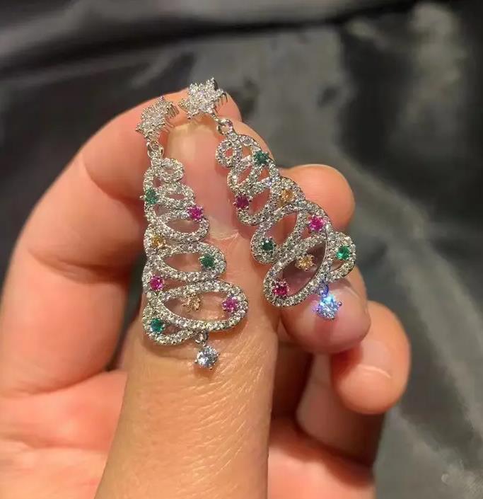Colorful Zircon Christmas Tree Tassel Earrings