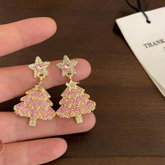 Sparkling Zircon Christmas Tree Dangle Earrings