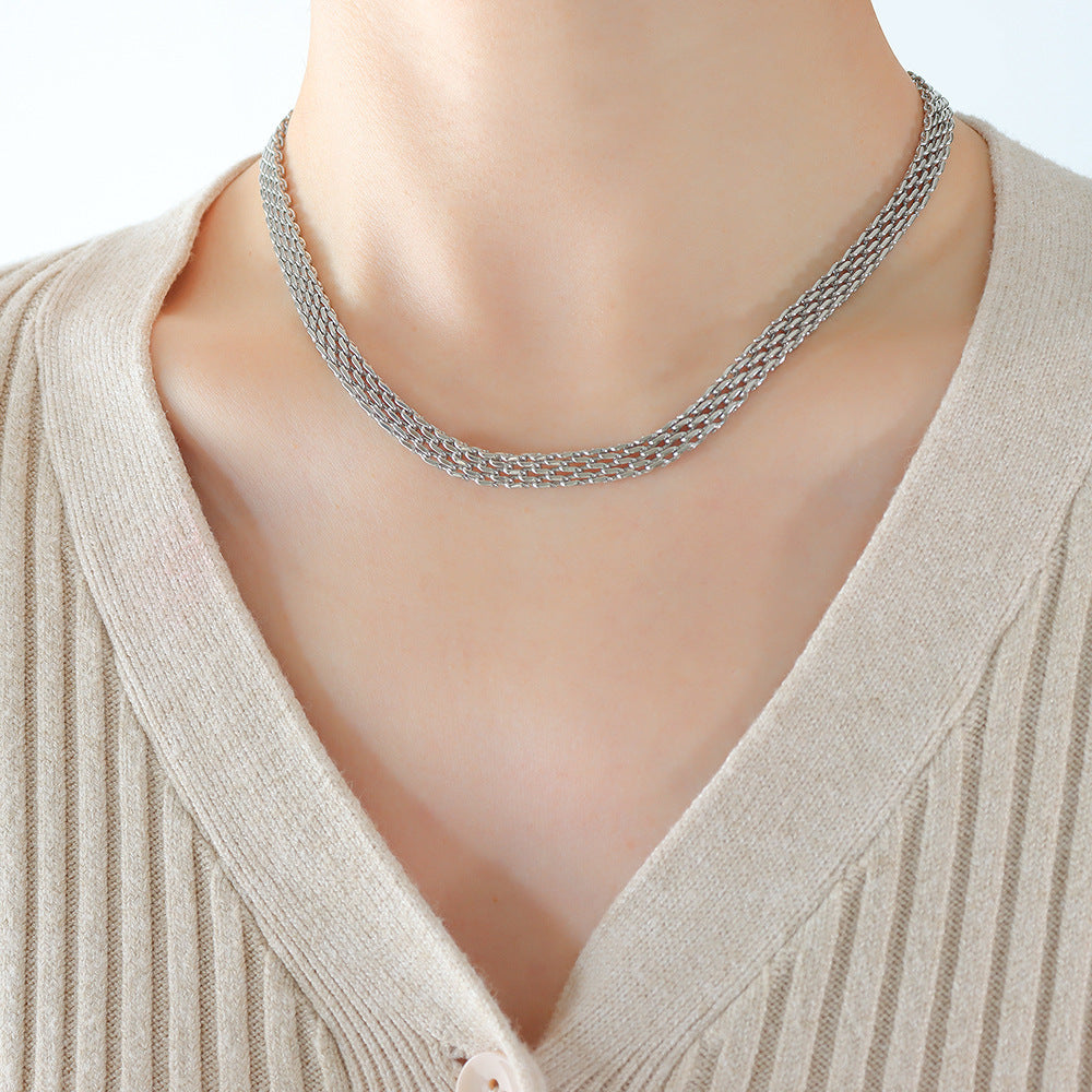 French Vintage Weave Necklace Titanium Steel 18K Gold Plating