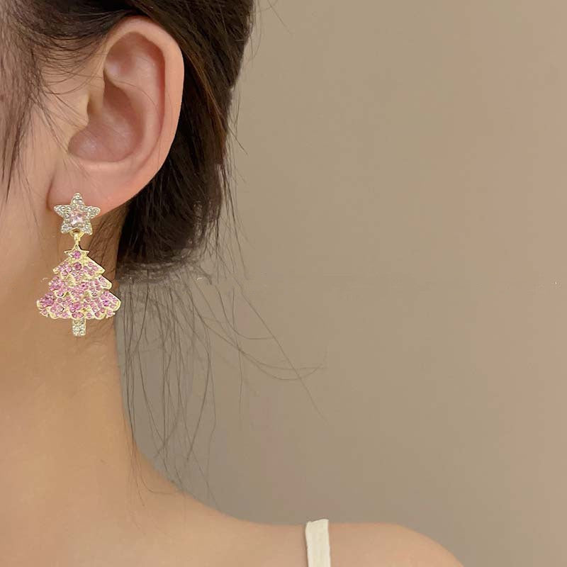 Sparkling Zircon Christmas Tree Dangle Earrings