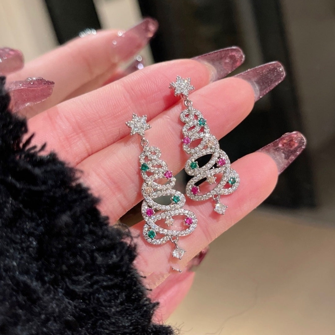 Colorful Zircon Christmas Tree Tassel Earrings
