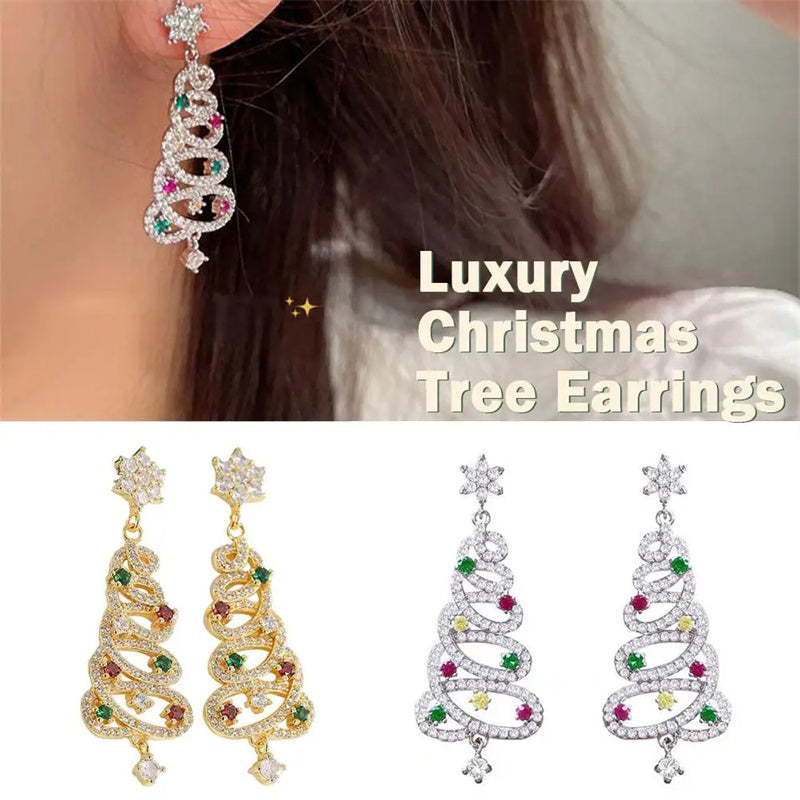 Colorful Zircon Christmas Tree Tassel Earrings