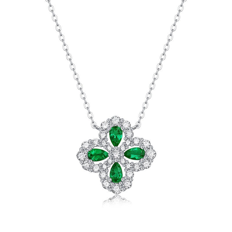 925 Sterling Silver Colorful Emerald Pendant Necklace