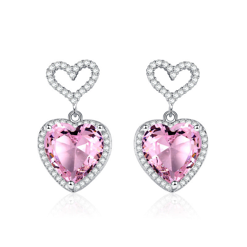 Premium Pink Crystal Heart Earrings