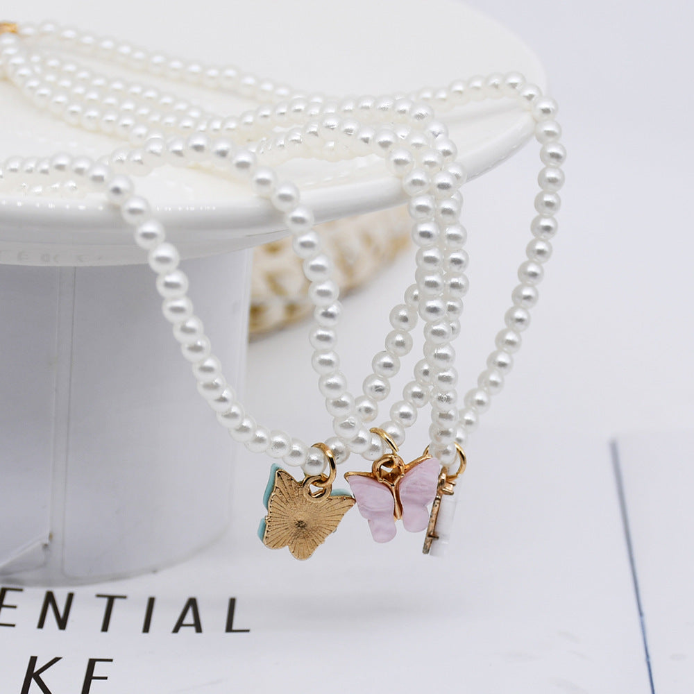Elegant White Pearl Butterfly Choker Necklace