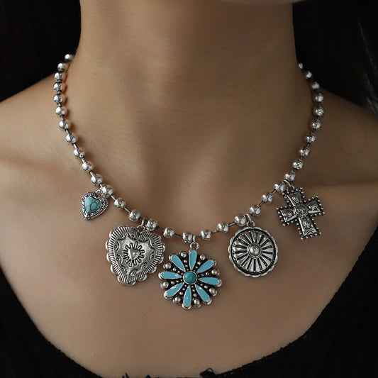 Personalized Turquoise Wax Cord Necklace with Vintage Cross Pendant