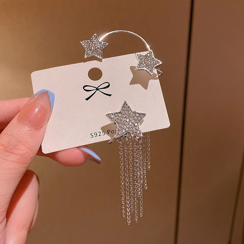 Elegant French Full Diamond Tassel Earrings