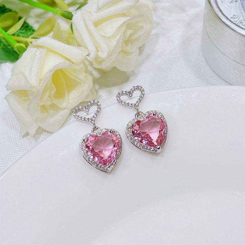 Premium Pink Crystal Heart Earrings