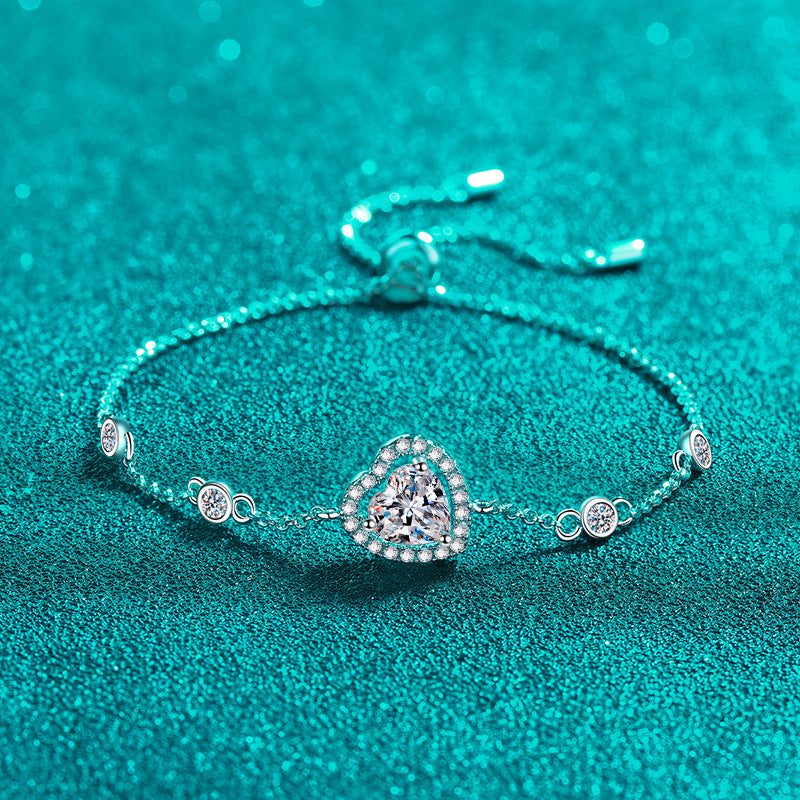 Moissanite Heart Bracelet in S925 Silver with PT950 Gold Plating
