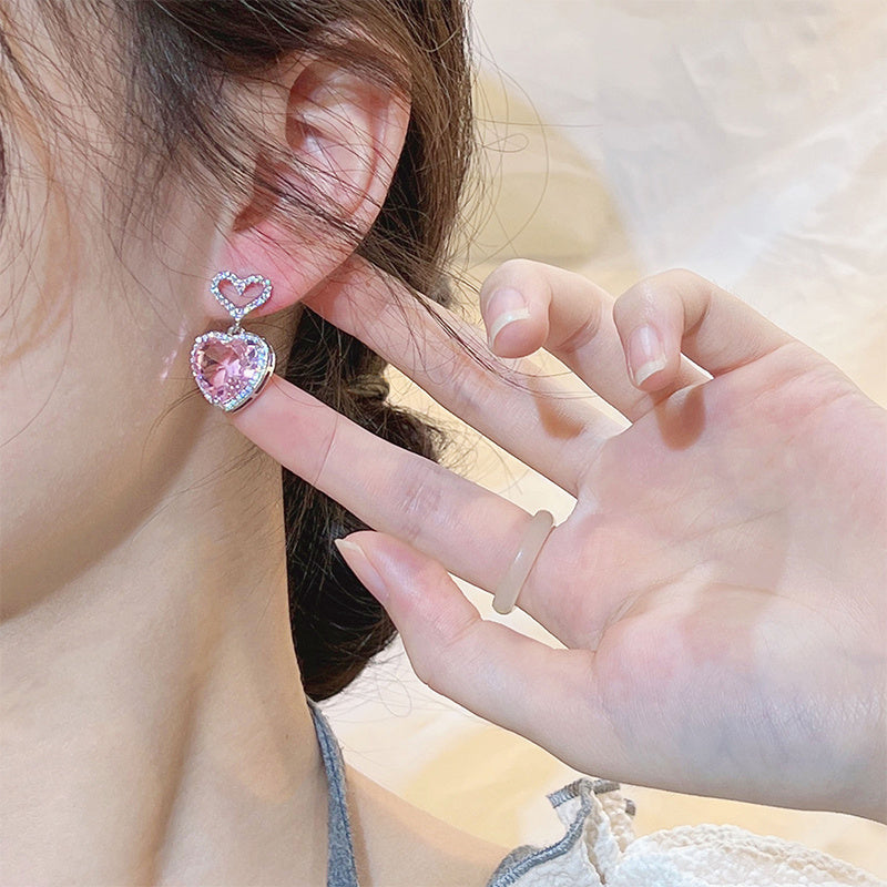 Premium Pink Crystal Heart Earrings