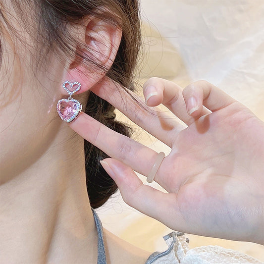 Premium Pink Crystal Heart Earrings