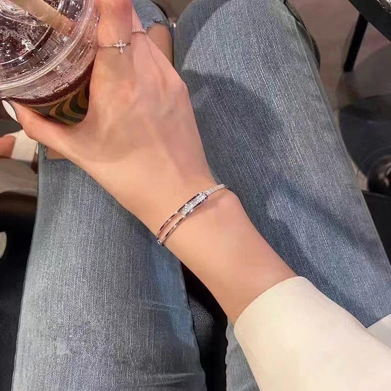 S925 Sterling Silver Full Diamond Bracelet Korean Fashion Style