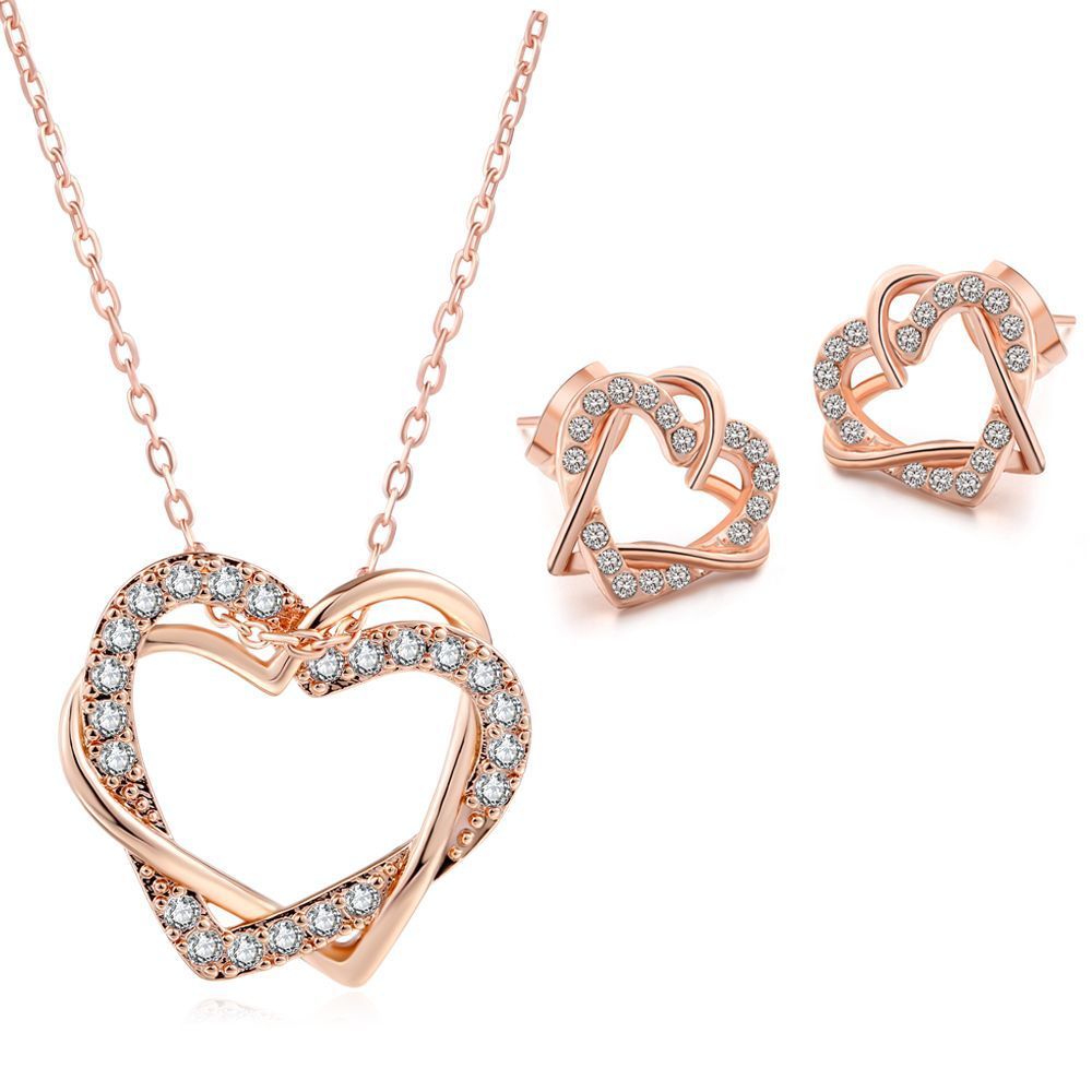 Fashion Heart-shaped Necklace And Earrings Set