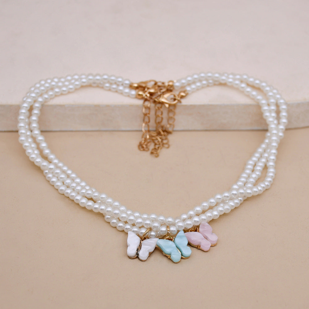 Elegant White Pearl Butterfly Choker Necklace