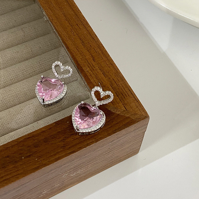 Premium Pink Crystal Heart Earrings