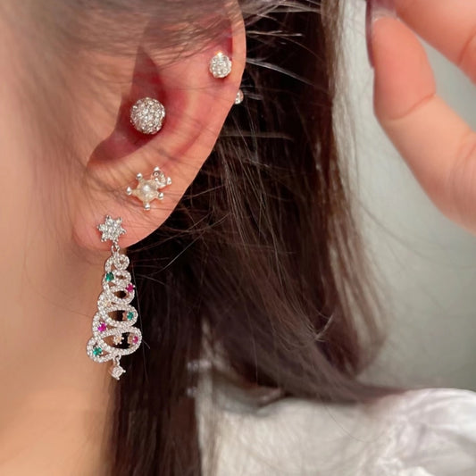 Colorful Zircon Christmas Tree Tassel Earrings