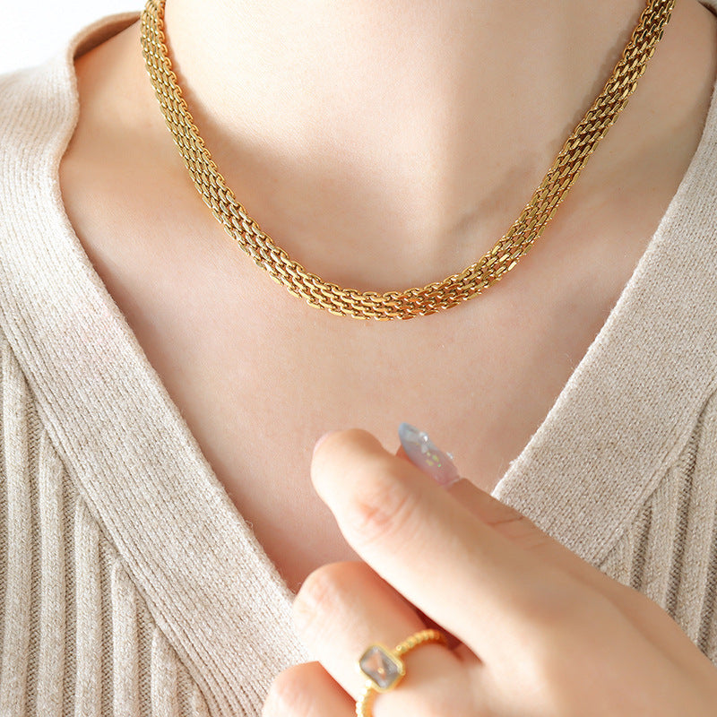 French Vintage Weave Necklace Titanium Steel 18K Gold Plating
