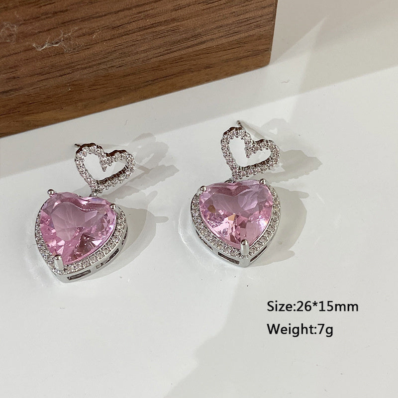 Premium Pink Crystal Heart Earrings
