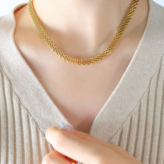 French Vintage Weave Necklace Titanium Steel 18K Gold Plating