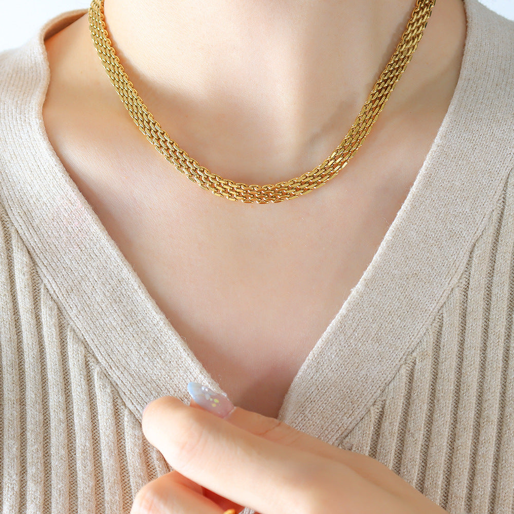French Vintage Weave Necklace Titanium Steel 18K Gold Plating