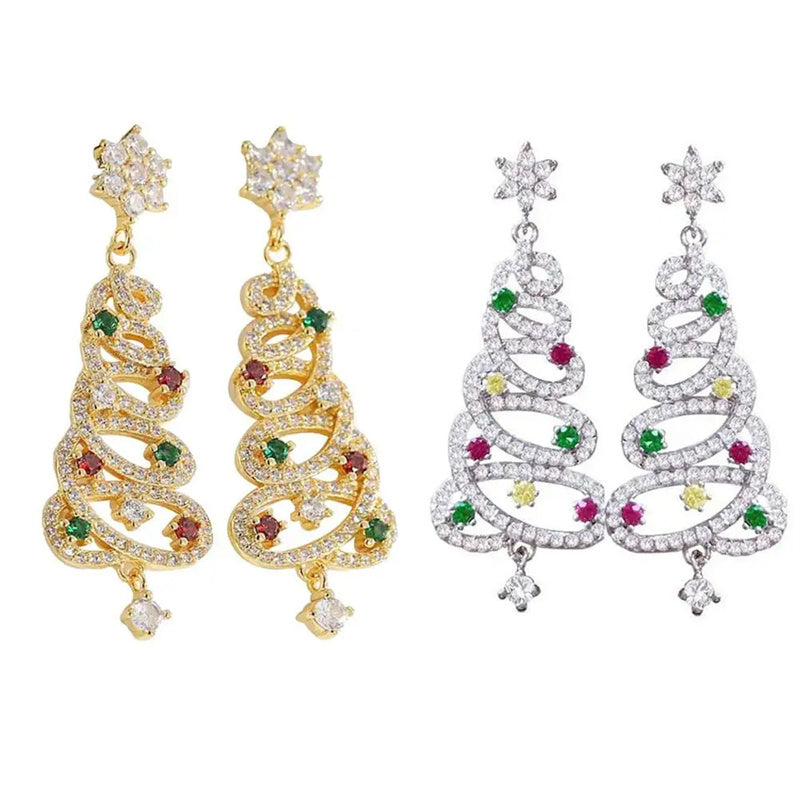 Colorful Zircon Christmas Tree Tassel Earrings
