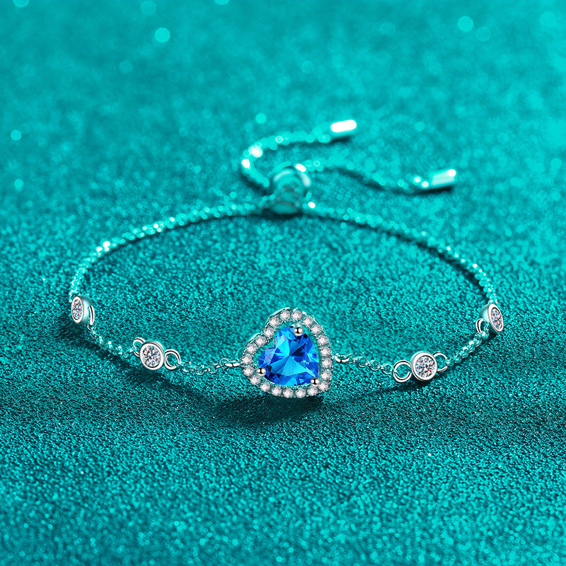 Moissanite Heart Bracelet in S925 Silver with PT950 Gold Plating
