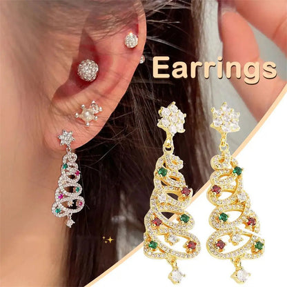 Colorful Zircon Christmas Tree Tassel Earrings