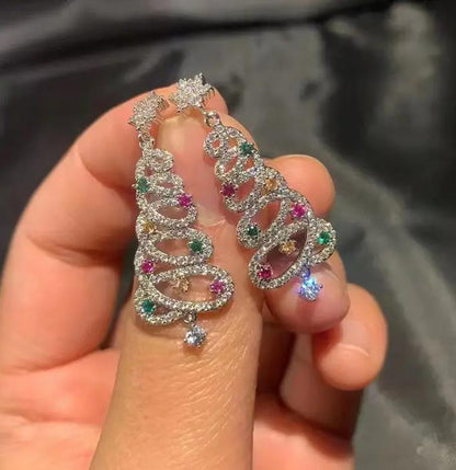 Colorful Zircon Christmas Tree Tassel Earrings
