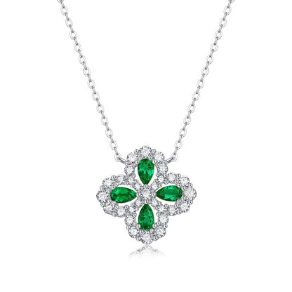 925 Sterling Silver Colorful Emerald Pendant Necklace