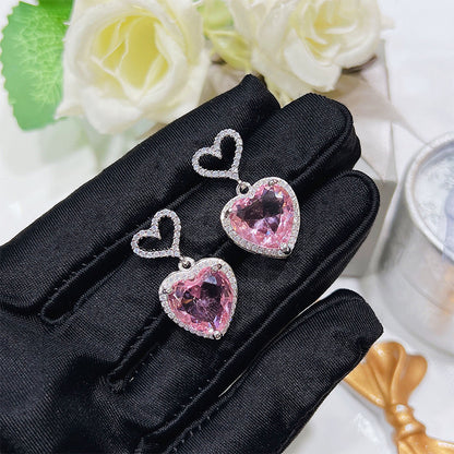 Premium Pink Crystal Heart Earrings