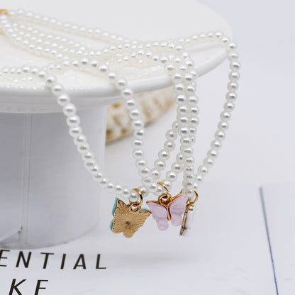 Elegant White Pearl Butterfly Choker Necklace