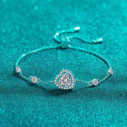 Moissanite Heart Bracelet in S925 Silver with PT950 Gold Plating