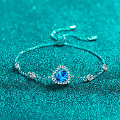 Moissanite Heart Bracelet in S925 Silver with PT950 Gold Plating