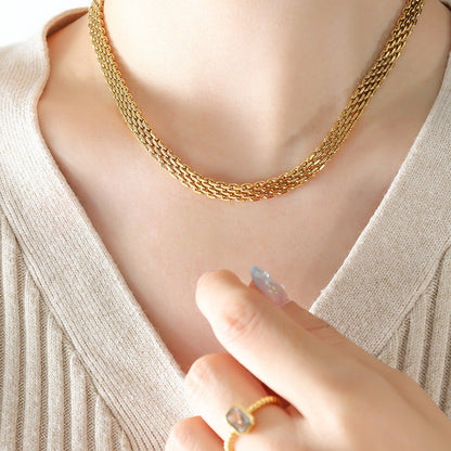 French Vintage Weave Necklace Titanium Steel 18K Gold Plating